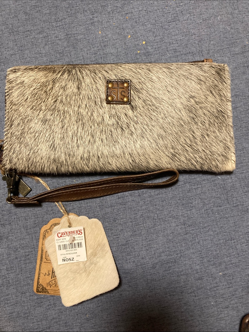 STS Ranchwear Tan & Cream Hair-on-Hide Wristlet Clutch with Leather Strap